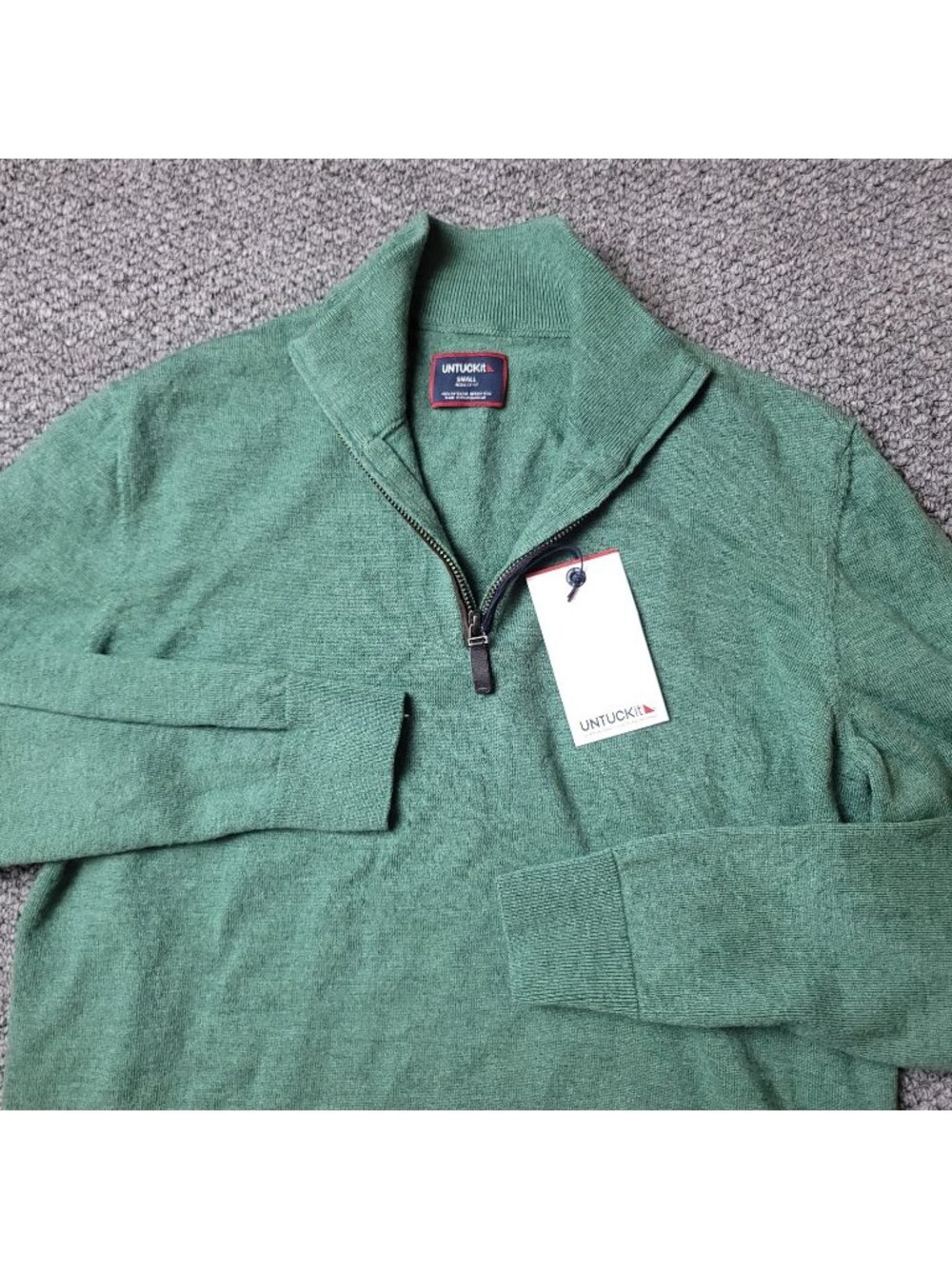 UNTUCKit Belguardo Wool Sweater Mens S Small Green Pullover Zip Up Extra Fine